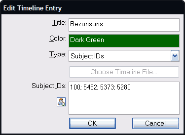 Edit Timeline Entry Window, Type=Subject IDs